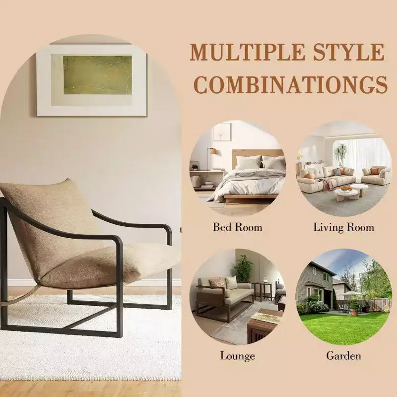 Fauteuil d'appoint Sling, 2 chaises de salon à structure métallique avec coussin amovible, fauteuil d'appoint pour cour, balcon, chambre