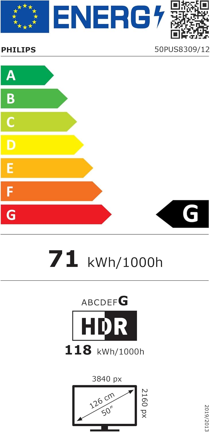Philips 8000 series 50PUS8309/12 Fernseher 127 cm (50") 4K Ultra HD Smart-TV WLAN Schwarz 350 cd/m? (50PUS8309/12) [Classe énergétique G]