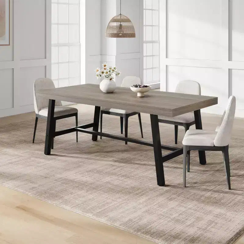 Table de salle à manger de 180 cm pour 6-8 personnes, grande table rectangulaire industrielle avec plateau en bois et pieds en métal pour cuisine et salle à manger, grise