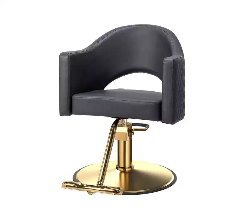 Chaise de coiffure pivotante Karl Home noire robuste à 360° avec dossier à motif losanges et repose-pieds doré