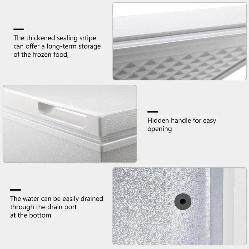 Congélateur coffre de 51 L avec panier amovible, drain inférieur, thermostat à 7 niveaux, conception autonome pour la maison et l'appartement