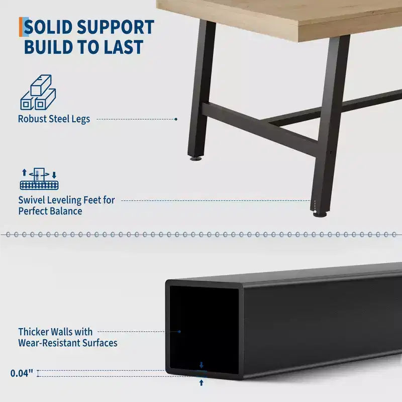 Table de salle à manger de 180 cm pour 6-8 personnes, grande table rectangulaire industrielle avec plateau en bois et pieds en métal pour cuisine et salle à manger, grise