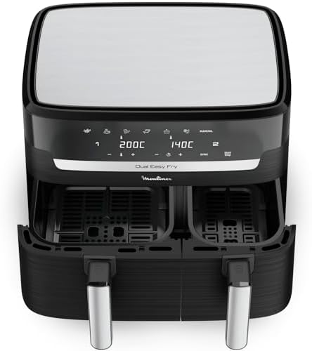 Moulinex air fryer deux compartiments, très grande capacité 11L, 10 personnes, 7 Programmes automatiques, friteuse sans huile, Ecran tactile digital, Dual inox, EZ942BF0, Gris foncé : Cuisine et Maison
