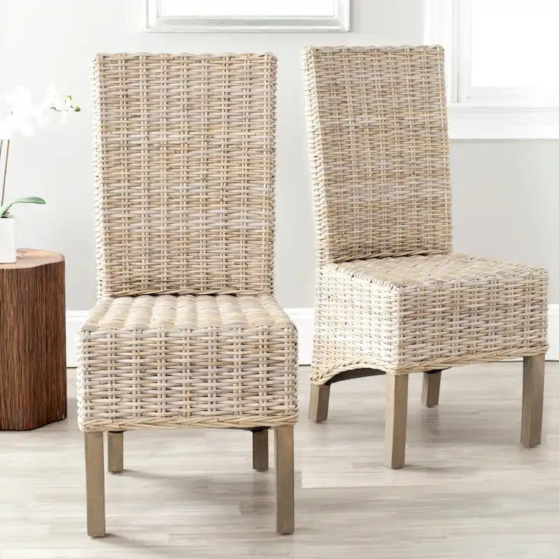 Lot de 2 chaises de salle à manger en osier naturel L 48 cm x P 56 cm x H 104 cm, style bohème côtier