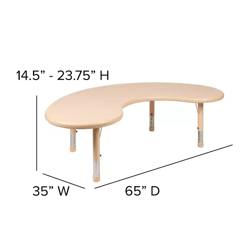 Table d'activités réglable en hauteur en plastique demi-lune Emma et Oliver 35 po larg. x 65 po long.