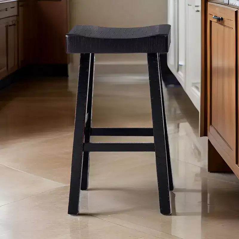 Royal Hampton – Lot de 2 tabourets de bar, assise en selle, bois massif noir style ferme