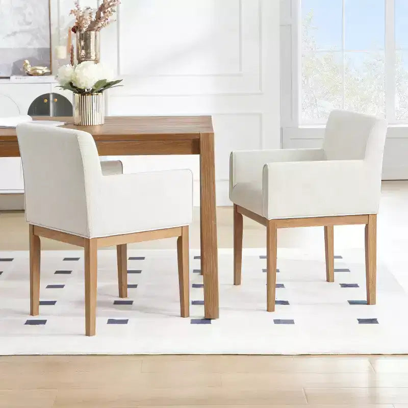 Christopher Knight Home Laure, chaises de salle à manger modernes en bois d'hévéa et tissu avec accoudoirs (lot de 2)