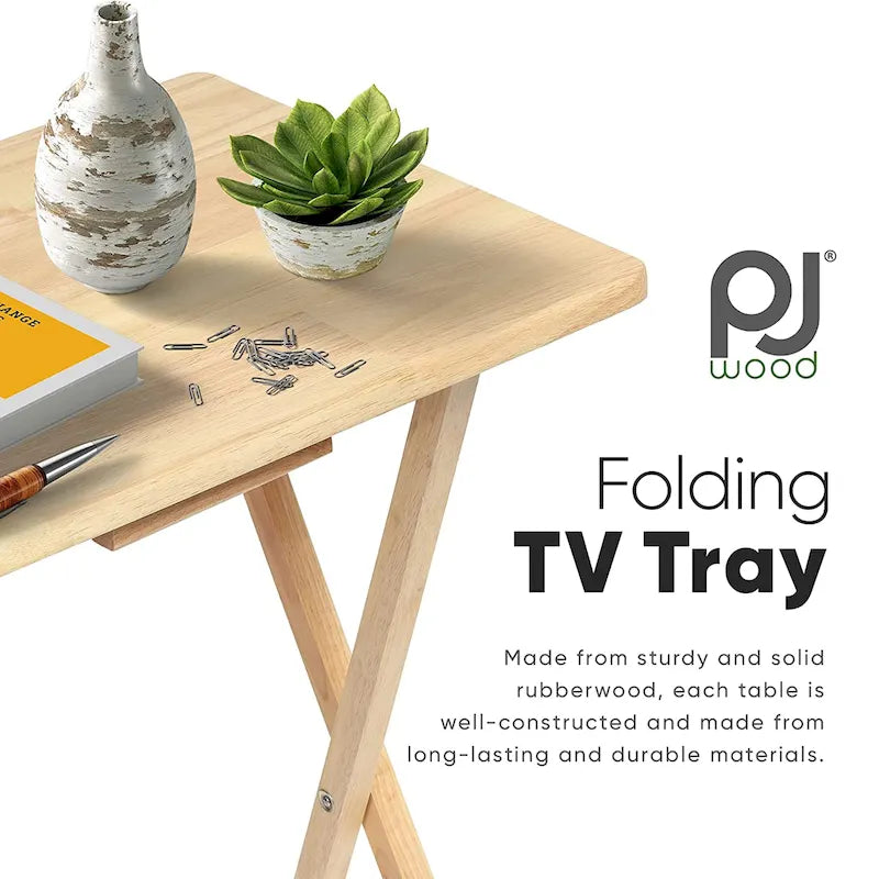 Tables de service pliantes pour télévision PJ Wood avec support de rangement compact, expresso, ensemble de 5 pièces - 36.38