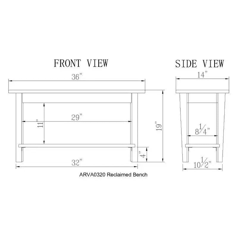 Banc Alaterre Revive 36 po en bois massif, capacité de poids de 136 kg, entrée, salon, étagère de rangement, décor rustique industriel, naturel