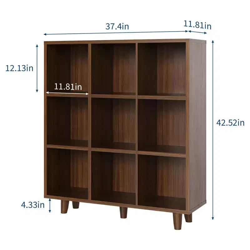 Étagère 9 casiers COZONY, Bibliothèque ouverte 3 niveaux finition bois, Organisateur de rangement pour bureau à domicile et salon