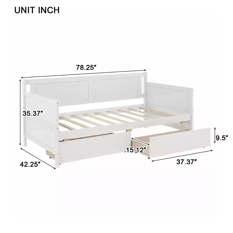 Lit de repos double avec deux tiroirs de rangement, Lit plateforme en bois avec rangement pour chambre à coucher