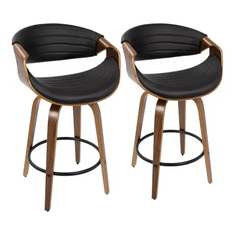 Lot de 2 tabourets de bar mi-hauts style Mid-Century Modern Symphony en similicuir noyer/noir - LumiSource : pivotant, structure en bois et métal, capacité de 113 kg
