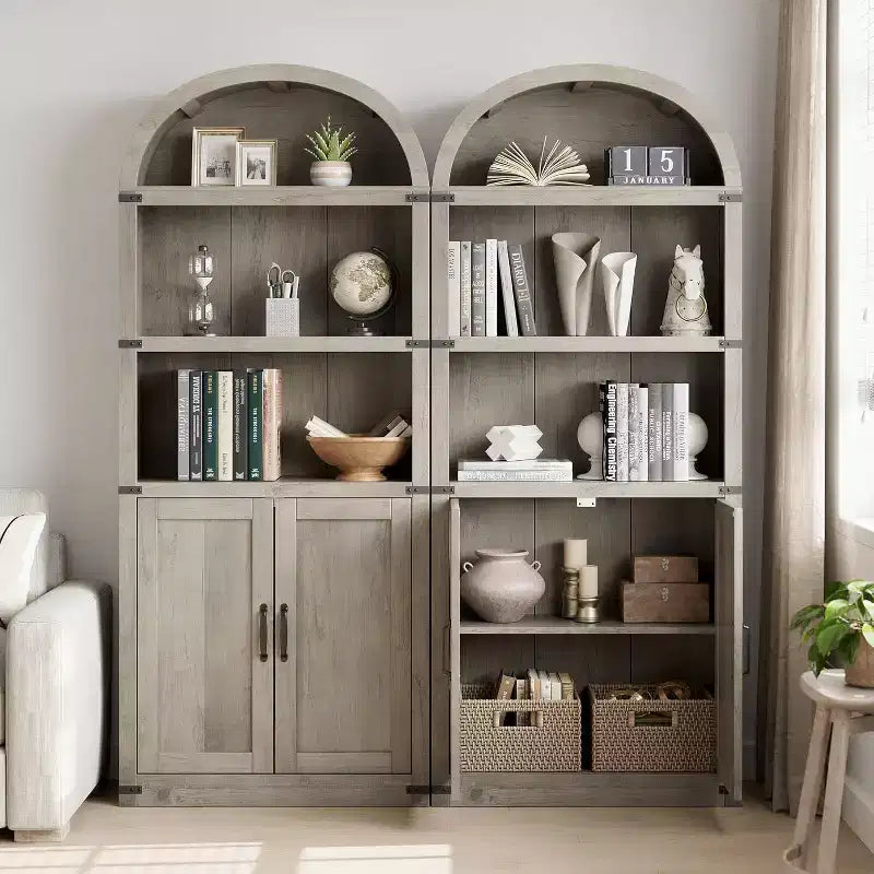 Bibliothèque avec portes Étagère cintrée 182 cm de haut Bibliothèque de style rustique avec étagères Bibliothèques en bois pour la maison, le bureau, le salon