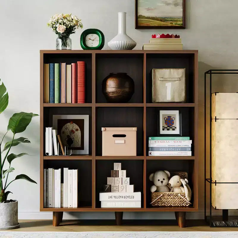 Étagère 9 casiers COZONY, Bibliothèque ouverte 3 niveaux finition bois, Organisateur de rangement pour bureau à domicile et salon