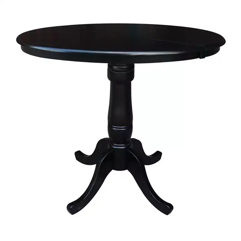 Table de salle à manger ronde à piédestal, hauteur comptoir, plateau de 36 po, rallonge de 12 po, noire - International Concepts