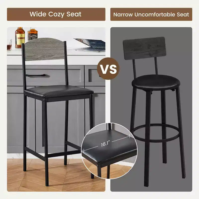 Tabourets de bar TROPOW, lot de 2-4 tabourets de bar rembourrés en PU, tabourets de bar modernes de 64 cm avec dossier et repose-pieds, chaises de salle à manger
