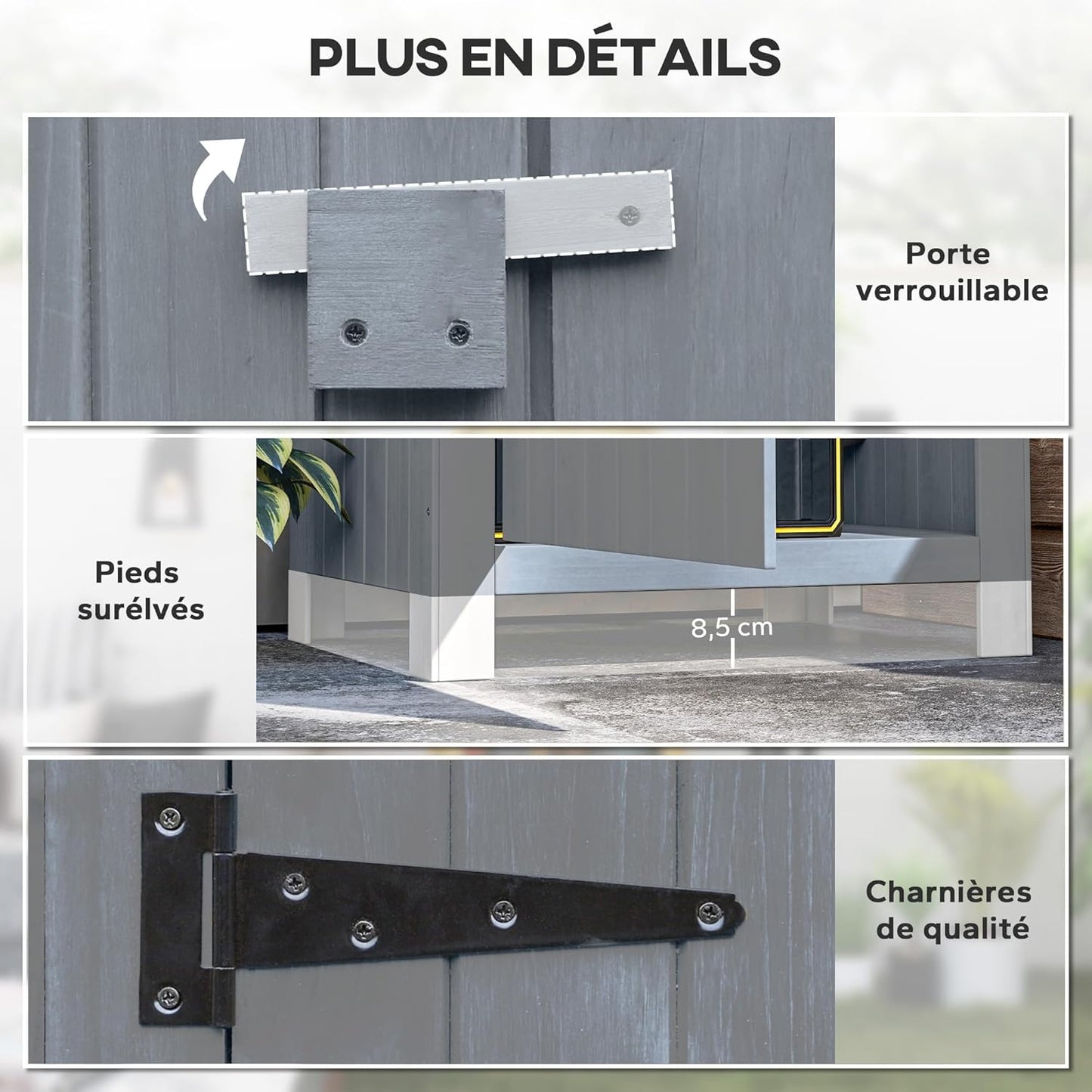 Outsunny Abri de Jardin en Bois cabane de Jardin Exterieur Armoire de Jardin avec Toit bitumé 3 étagères Porte avec loquet Rangement et Stockage extérieurs pour terrasse 77,5 x 54,2 x 179,5 cm Gris