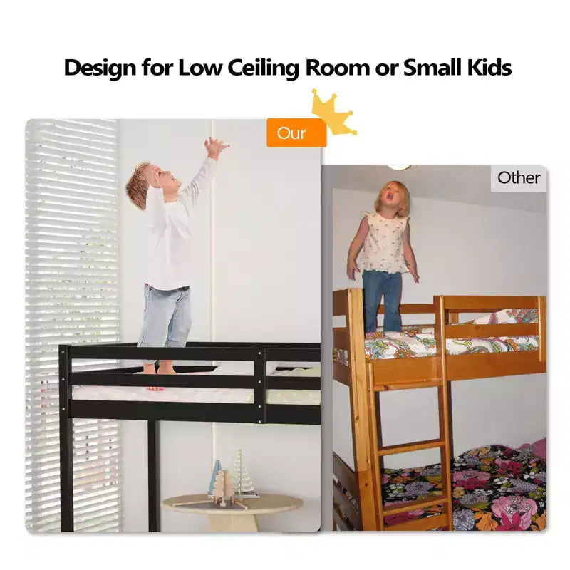 Lit mezzanine Karl Home Gray Wood Junior avec escalier pleine grandeur pour adultes, enfants et jeunes adolescents