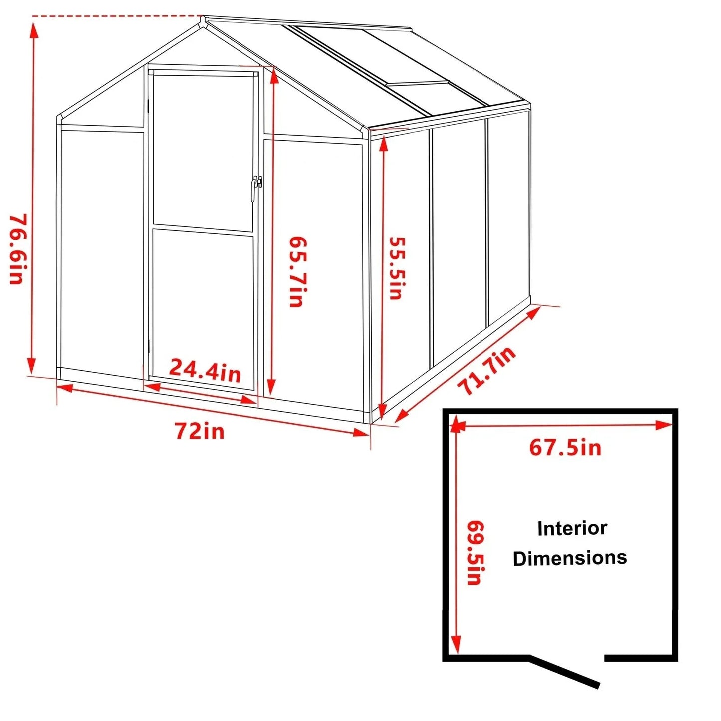 Serre de jardin aluminium VEIKOUS avec évent de toit réglable et porte verrouillable Grise