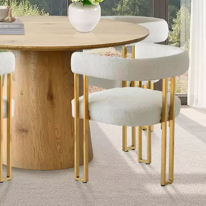 Ensemble table à manger ronde extensible en ovale avec 4 fauteuils en velours, design piédestal moderne, jusqu'à 8 personnes - Panipeachy