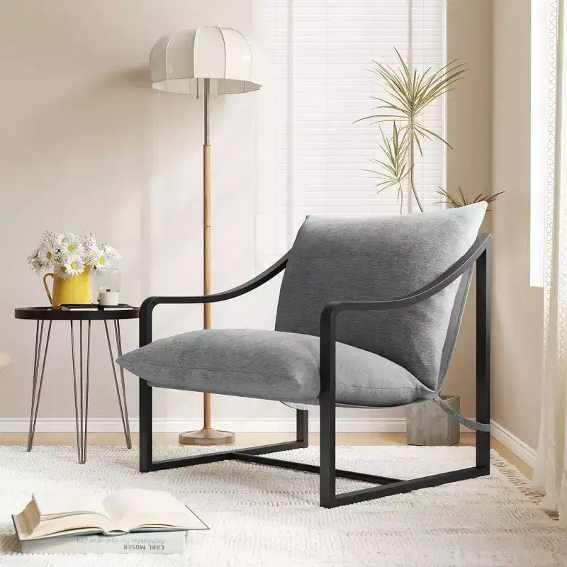Fauteuil d'appoint Sling, 2 chaises de salon à structure métallique avec coussin amovible, fauteuil d'appoint pour cour, balcon, chambre