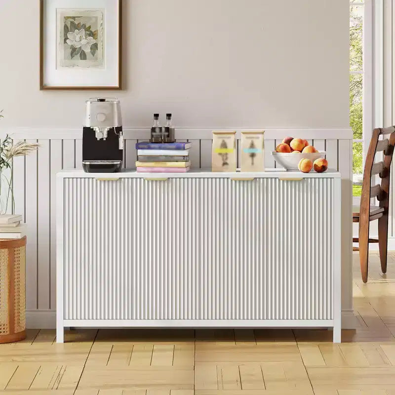 Buffet cannelé de 140 cm, grand bahut moderne avec 4 portes, étagères réglables, console pour salon, cuisine, entrée