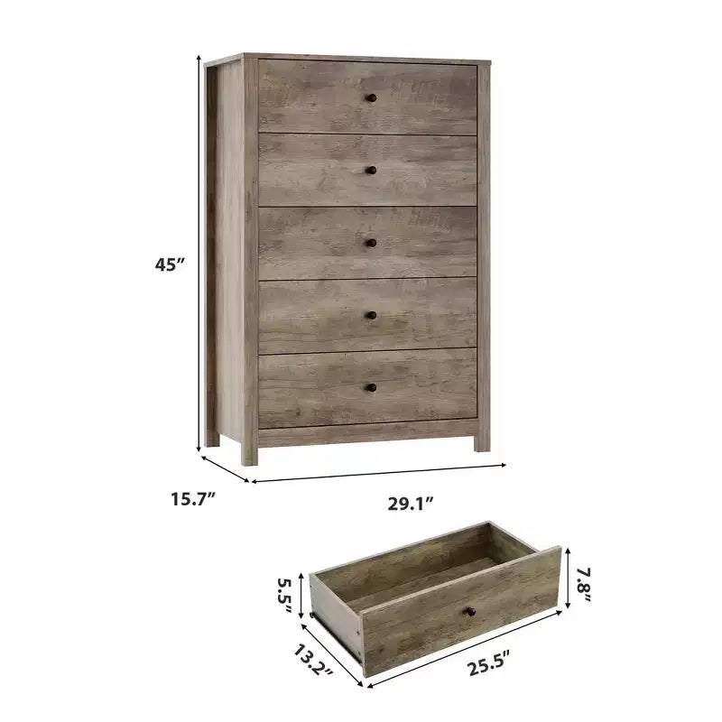 Commode moderne à 5 tiroirs avec rangement profond, coffre en bois élégant pour chambre à coucher, salon, entrée, offrant un grand espace pour une décoration intérieure organisée