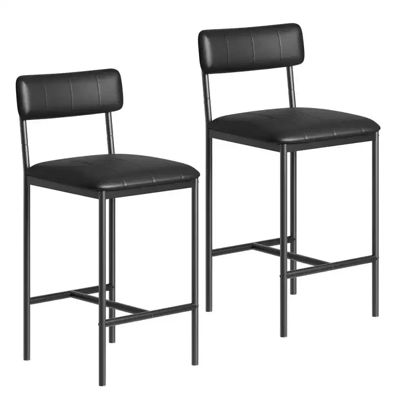 Lot de 2 tabourets de bar en cuir PU et métal, chaises de bar rembourrées avec repose-pieds, lot de chaises de salle à manger pour petit espace, appartement, noir