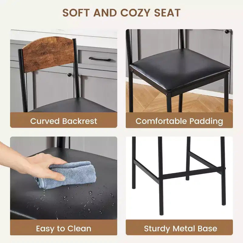 Tabourets de bar TROPOW, lot de 2-4 tabourets de bar rembourrés en PU, tabourets de bar modernes de 64 cm avec dossier et repose-pieds, chaises de salle à manger