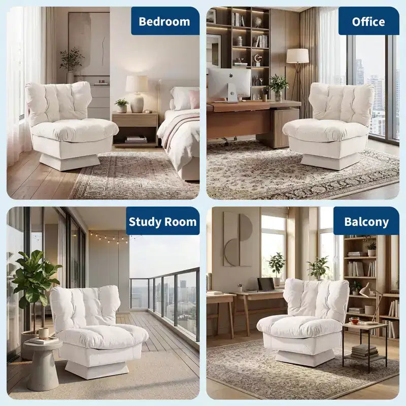 Fauteuil pivotant d'appoint moderne - Fauteuil de lecture confortable en chenille rembourré avec coussin épais, fauteuil club décoratif pour salon, chambre à coucher, bureau