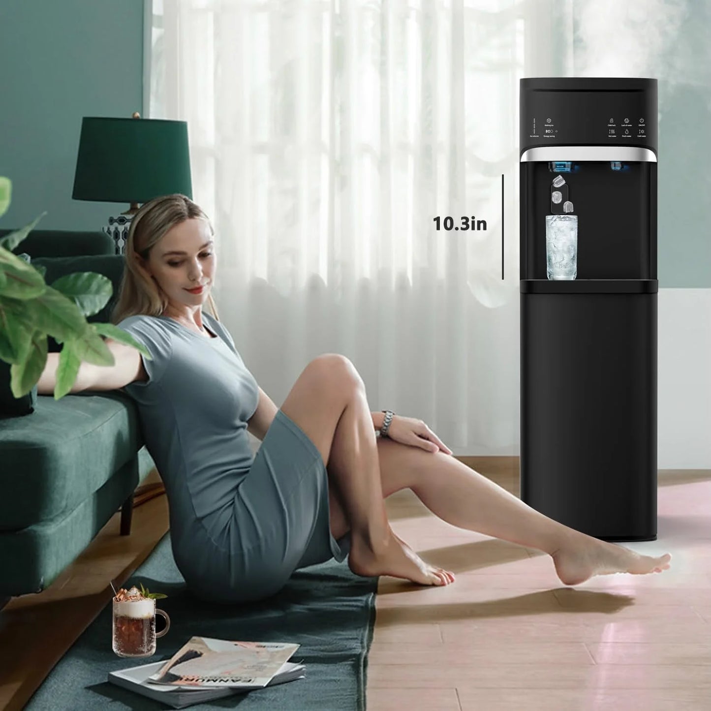 Distributeurs d'eau chaude et froide 3-en-1 noirs avec machine à glaçons