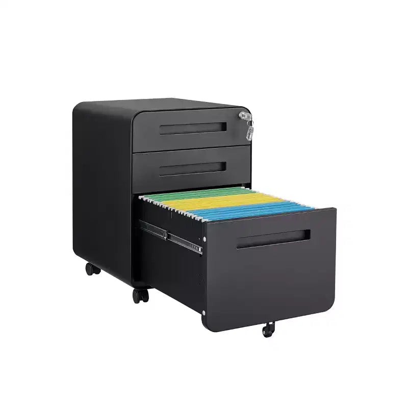 Meuble Classeur Mobile à 3 Tiroirs avec Serrure C Entièrement Assemblé Rangement Sous-Bureau pour Dossiers A4/Lettre/Légal, Conception en Métal Roulant à 5 Roues