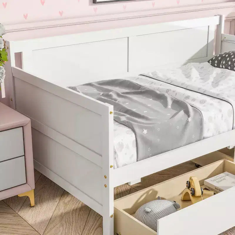 Lit de repos double avec deux tiroirs de rangement, Lit plateforme en bois avec rangement pour chambre à coucher