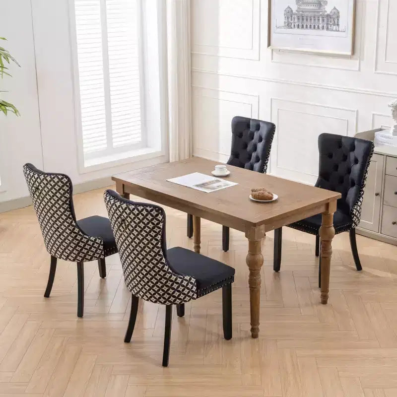 Lot de 2 chaises de salle à manger en velours noir classique, chaises de salle à manger contemporaines en bois massif capitonnées en velours avec pieds en bois cloutés