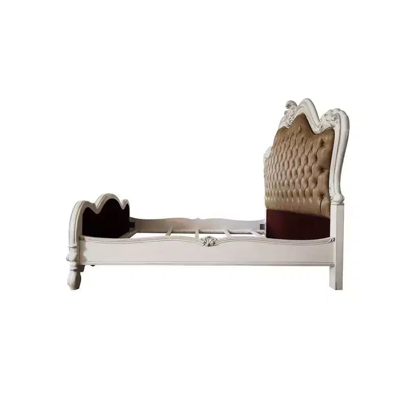 Lit California King Size Versailles II 102" Gris Vintage Cuir Synthétique Gris Vintage & Blanc Os - Meubles Acme