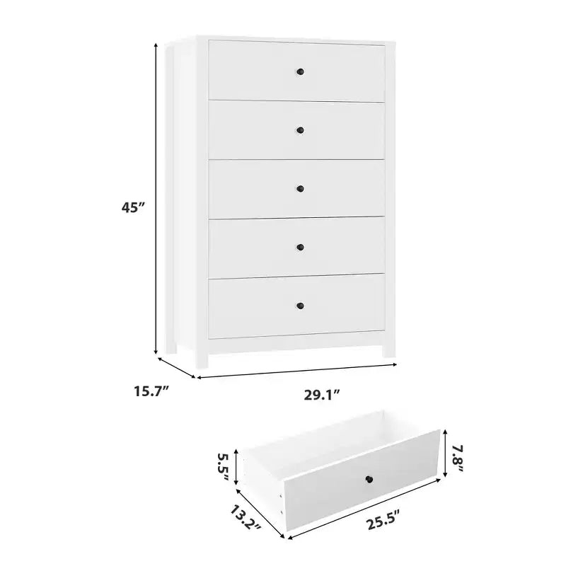 Commode moderne à 5 tiroirs avec rangement profond, coffre en bois élégant pour chambre à coucher, salon, entrée, offrant un grand espace pour une décoration intérieure organisée