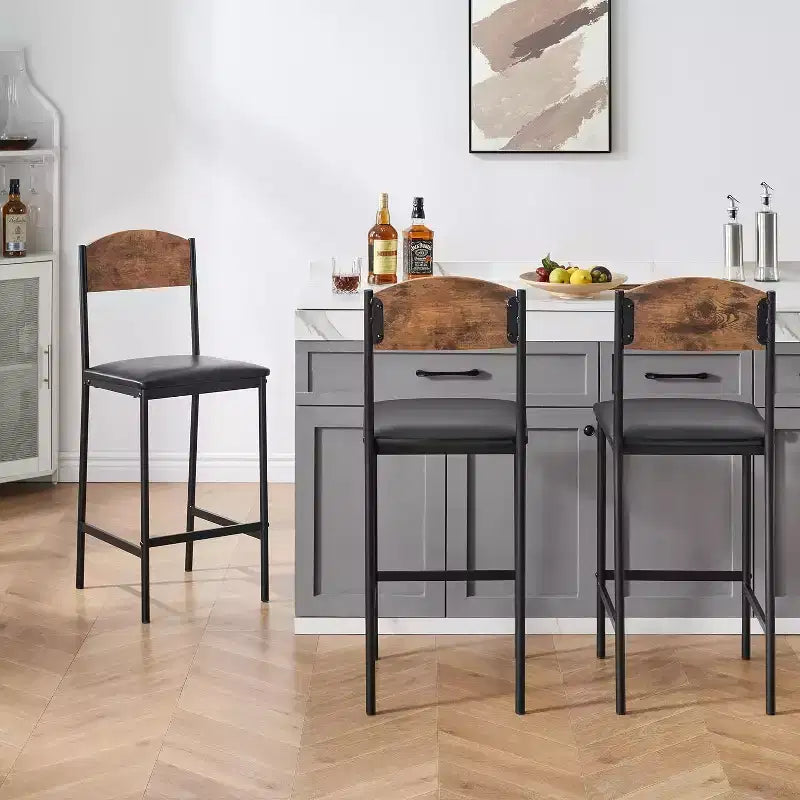 Tabourets de bar TROPOW, lot de 2-4 tabourets de bar rembourrés en PU, tabourets de bar modernes de 64 cm avec dossier et repose-pieds, chaises de salle à manger