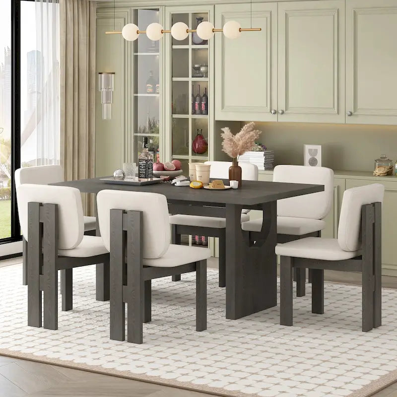 Ensemble de salle à manger transitionnel 7 pièces en bois avec table rectangulaire et 6 chaises