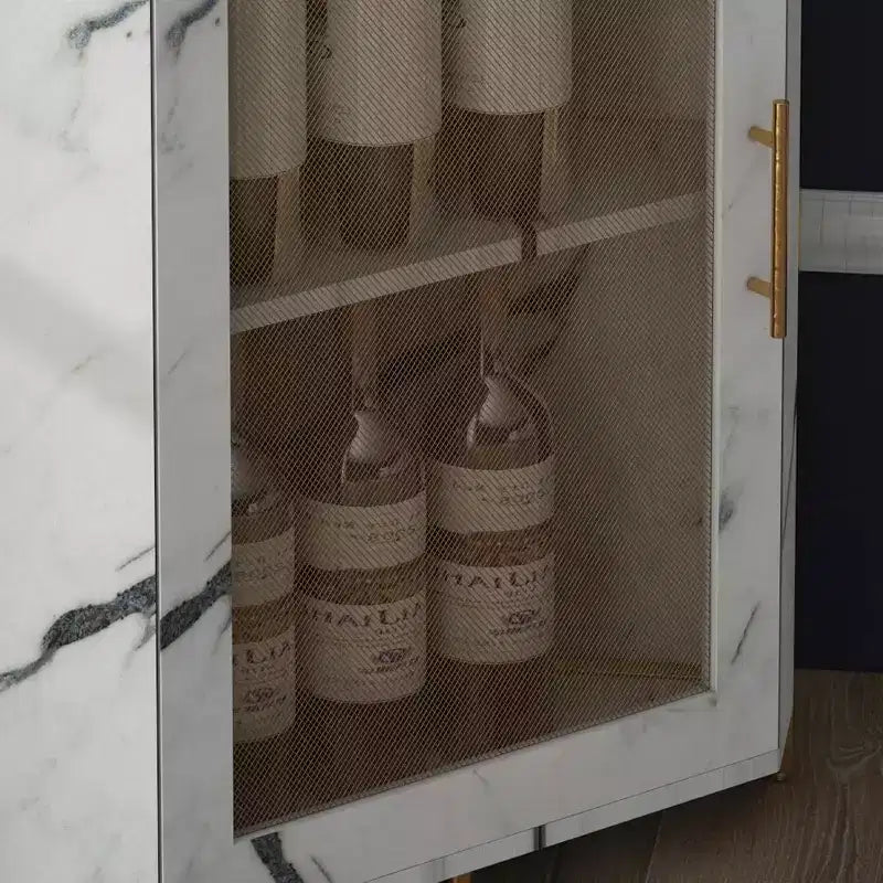 Meuble de bar d'angle CuisinSmart avec casier à vin amovible, meuble de bar avec porte-verres, petit buffet et armoire de rangement avec porte grillagée