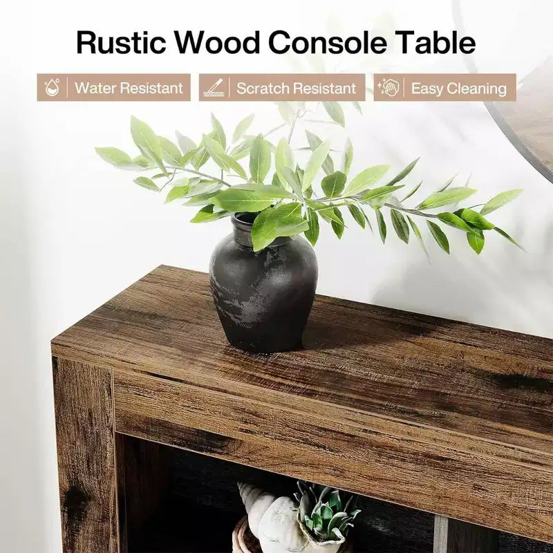 MAYEERTY 63 Table console rustique, table d'appoint en bois avec 6 compartiments ouverts pour entrée