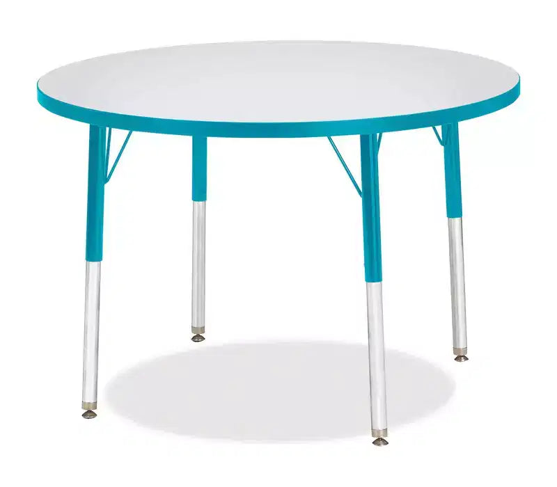 Table ronde Jonti-Craft Berries à hauteur adulte avec bord coloré (36 x 36) en bleu