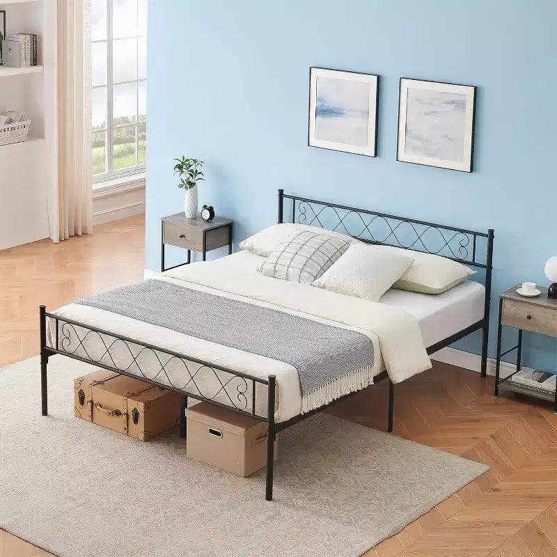 Cadre de Lit Moderne en Métal 1 Pièce - Rangement sous le Lit de 34,8 cm, Tête et Pied de Lit avec Lattes Métalliques, Aucun Sommier Tapissier Requis