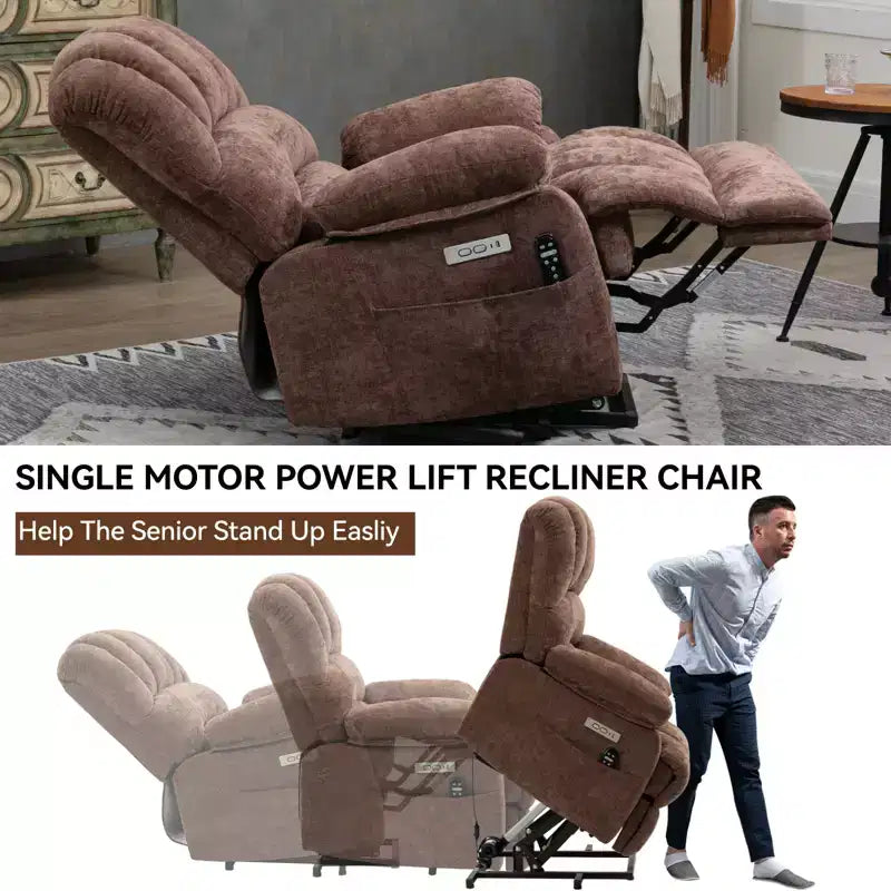 CLIHOME Fauteuil inclinable électrique releveur en chenille grande taille, largeur d'assise 23 pouces et dossier haut, avec massage vibrant 8 points et chauffage lombaire