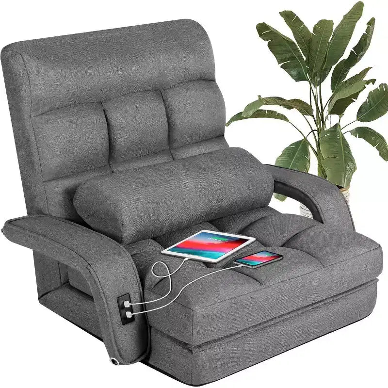 TYBOATLE Canapé-lit pliant avec USB, chaise de couchage convertible avec dossier réglable sur 5 positions, petit canapé confortable pour chambre à coucher, appartement, dortoir Gris