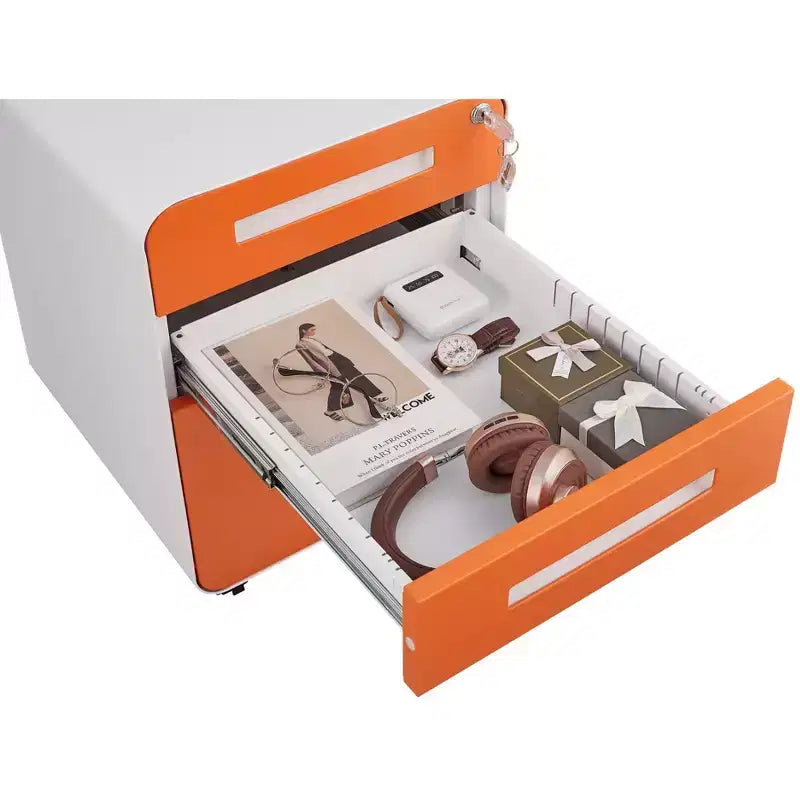 Meuble Classeur Mobile à 3 Tiroirs avec Serrure C Entièrement Assemblé Rangement Sous-Bureau pour Dossiers A4/Lettre/Légal, Conception en Métal Roulant à 5 Roues