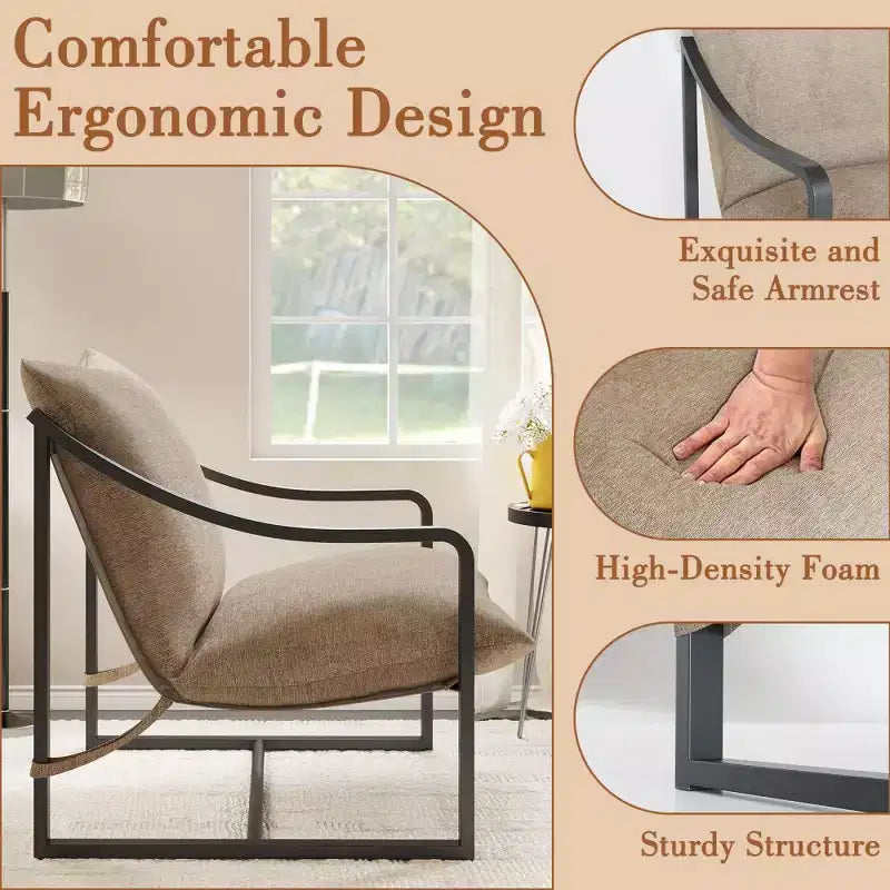 Fauteuil d'appoint Sling, 2 chaises de salon à structure métallique avec coussin amovible, fauteuil d'appoint pour cour, balcon, chambre