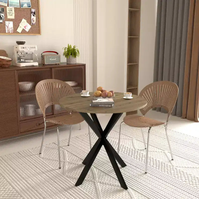 Table à manger ronde de 31,5 pouces, petite table de cuisine circulaire avec pieds en métal noir pour 2 à 4 personnes