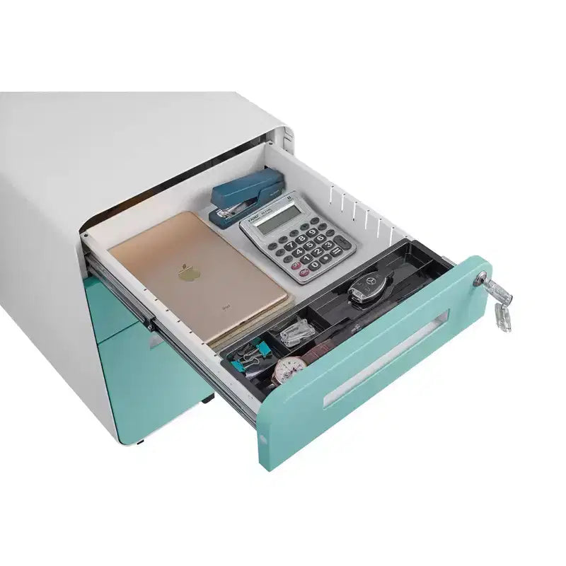 Meuble Classeur Mobile à 3 Tiroirs avec Serrure C Entièrement Assemblé Rangement Sous-Bureau pour Dossiers A4/Lettre/Légal, Conception en Métal Roulant à 5 Roues