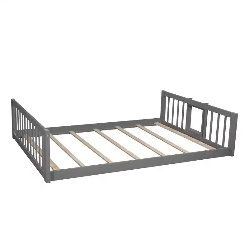 Lit superposé triple pour deux personnes avec échelle convertible et toboggan, lit triple avec barrières de sécurité, blanc/gris/espresso - ModernLuxe