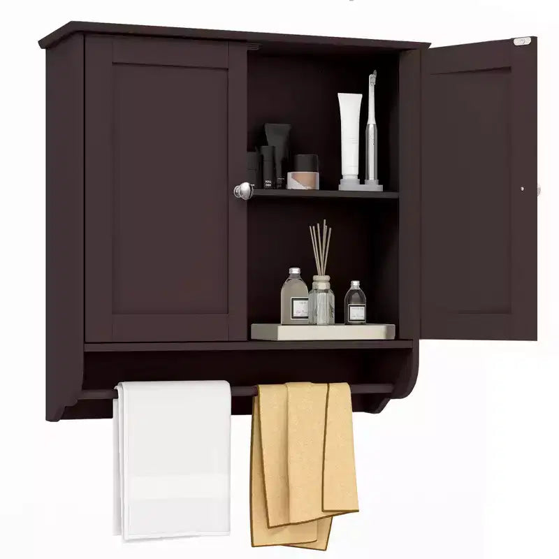 Armoire de salle de bain murale Costway avec barre porte-serviettes marron/gris